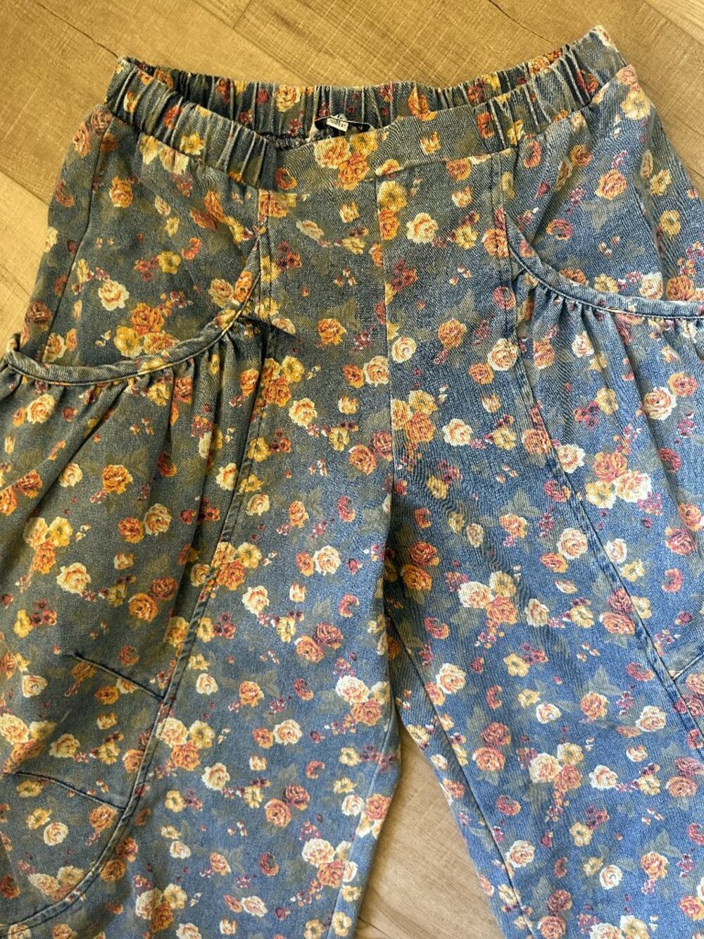 Wide Leg Floral Pants - Denim Floral